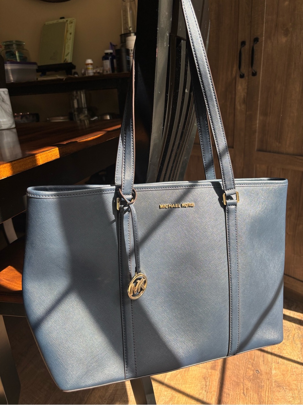 Michael Kors Navy Saffiano Leather Tote with Gold Hardware